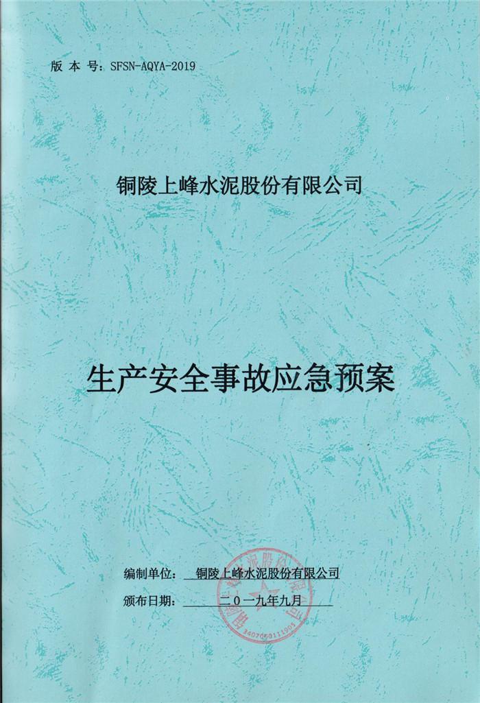 2019年銅陵上峰水泥股份有限公司生產(chǎn)安全事故應(yīng)急預(yù)案